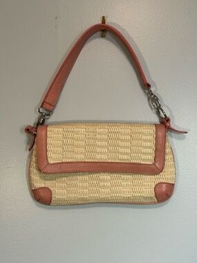 Kate Landry Woven & Pink LEATHER Shoulder Bag Summer Festival Clutch